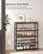 Vasagle Shoe Rack For Entryway, 5 Tier Shoe Storage Shelves, 16-20 Pairs Shoe Organizer, With Sturdy Wooden Top And Steel Frame, Free Standing, Industrial, Honey Brown And Ink Black Ulbs038K01