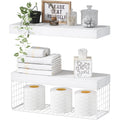 QEEIG White Bathroom Shelves Over Toilet Wall Mounted Floating Shelves Farmhouse Shelf Toilet Paper Storage Small 16 inch Set of
