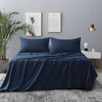 Cozylux King Bed Sheets Set 1800 Series 4-Piece Embroidered Double Brushed Microfiber Sheets 16' Deep Pocket Hotel Soft Luxury Bedding Sheet Set, Wrinkle Resistant, Navy Blue