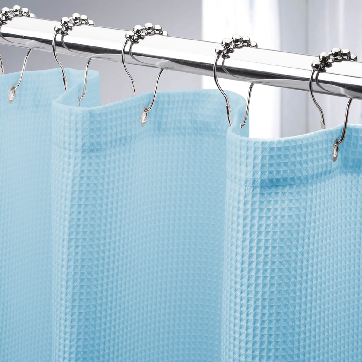 Amazerbath Waffle Shower Curtain, Baby Blue Shower Curtain Fabric Shower Curtain With Waffle Weave Heavy Duty Hotel Quality Bath