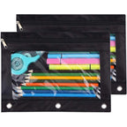 Topwoozu Pencil Pouch 3 Ring, Zipper Pencil Pouches Case Binder Cosmetic Bag Black 2 Pack
