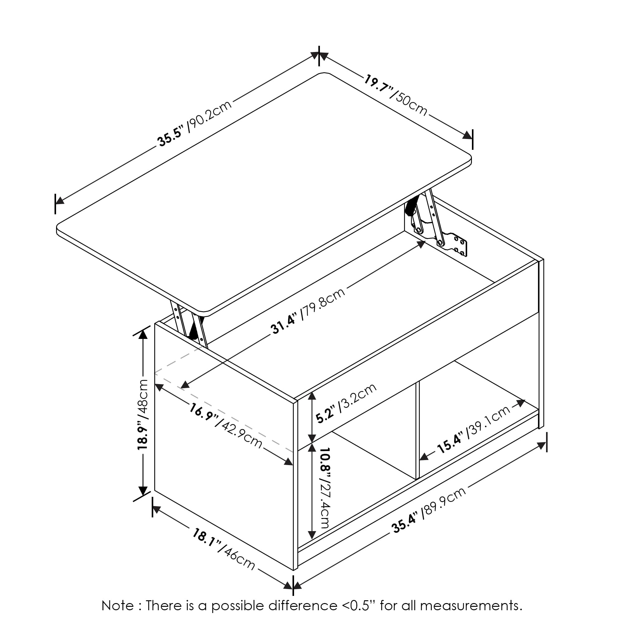 Furinno Jensen Lift Top Coffee Table, Americano