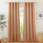 Nicetown Linen Burnt Orange Curtains 90 Inch Length 2 Panels, Grommet Privacy Added Thick Flax Linen Burlap Semi Sheer Light Filtering Window Treatments For Bedroom/Girls Room, W55 X L90