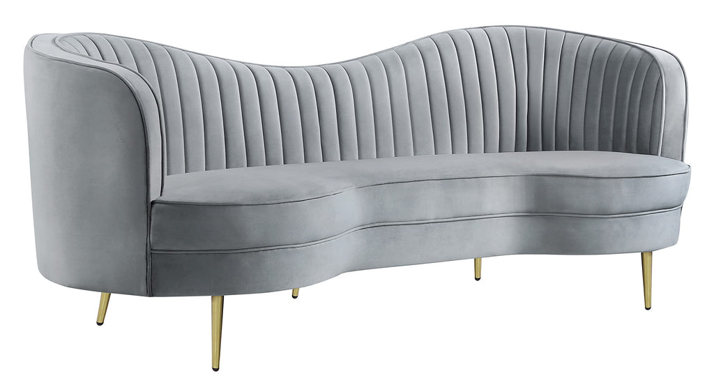 Coaster Home Furnishings Sophia Upholstered Sofa with Camel Back Grey and Gold