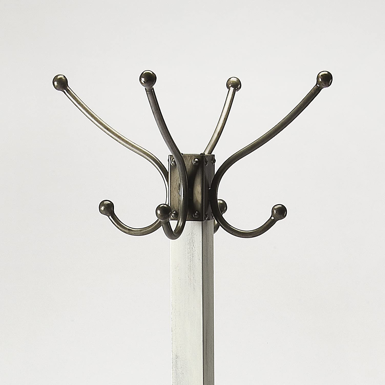 HomeRoots White, Black Iron; Mango Wood Solids Logan Square White Wood Coat Rack Tree