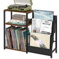 Lelelinky Record Player Stand With Vinyl Storage, 3 Tier Turntable Stand With Display Shelf Storage Up To 150 Albums,Brown End Table For Living Room