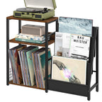 Lelelinky Record Player Stand With Vinyl Storage, 3 Tier Turntable Stand With Display Shelf Storage Up To 150 Albums,Brown End Table For Living Room