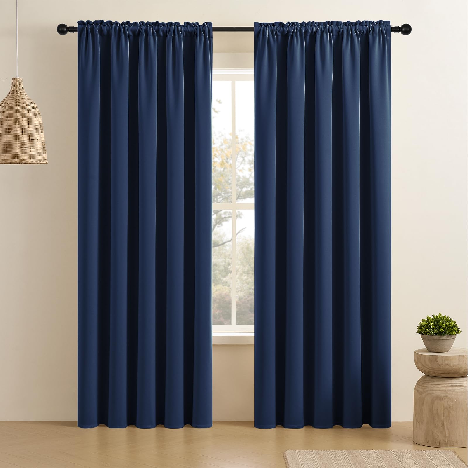 CUCRAF Navy Blue Blackout Curtains 96 inch Length 2 Panels Set, Rod Pocket Room Darkening Drapes for Bedroom Living Room, Insula