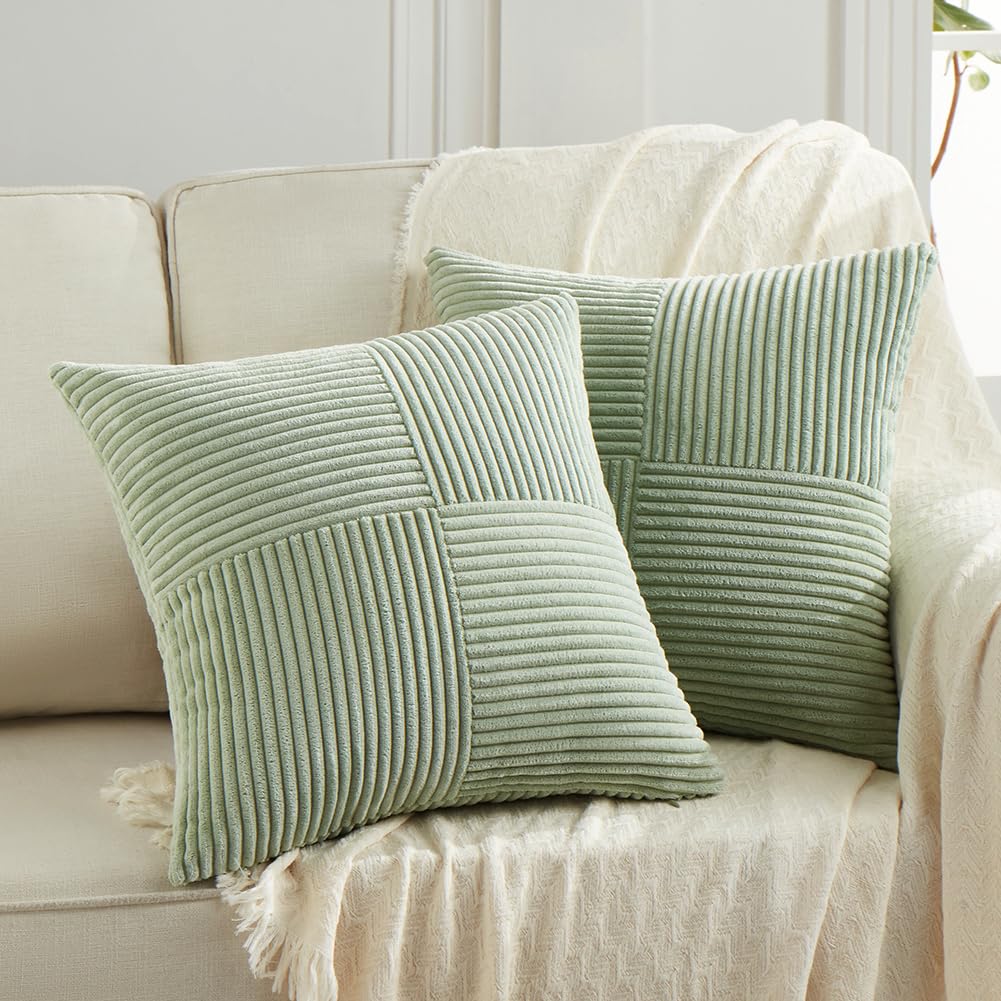 Fancy Homi 2 Packs Sage Green Decorative Throw Pillow Covers 16X16 Inch For Living Room Couch Bed, Rustic Farmhouse Boho Home De