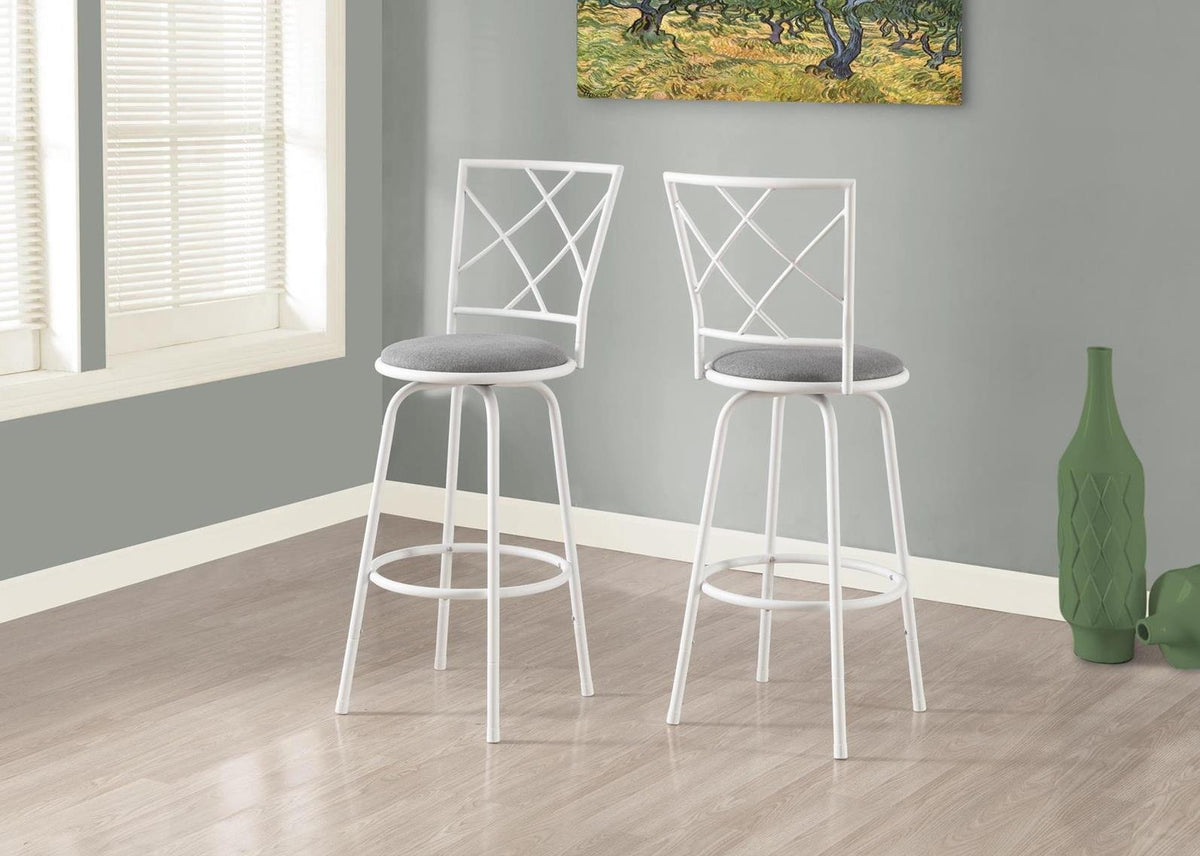 Monarch Specialties Barstool - 2Pcs / Swivel/White/Grey Fabric Seat