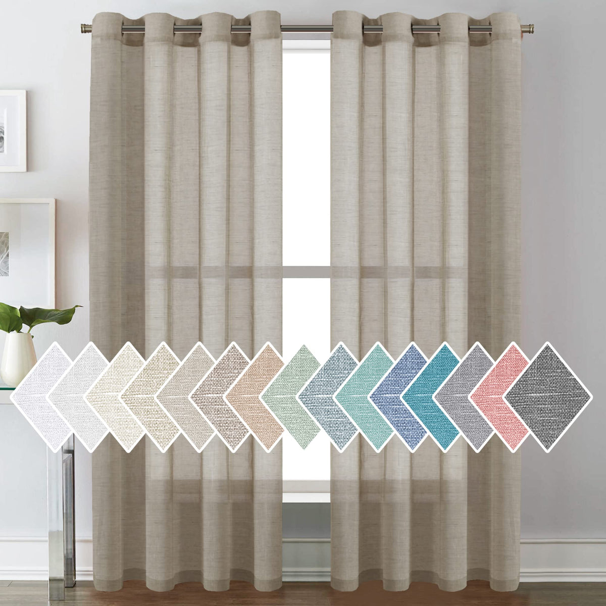 H.Versailtex Linen Curtains Flax Linen Blended Curtain Panels For Living Room/Bedroom Semi Sheer Privacy Curtains 84 Inch Length