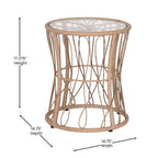 Flash Furniture Devon Indoor/Outdoor Bistro Set - Tan Finish Rattan Rope Papasan Style Chairs and Glass Top Side Table - Light Gray Back and Seat Cushions, 15.75x15.75x25, 3-Piece
