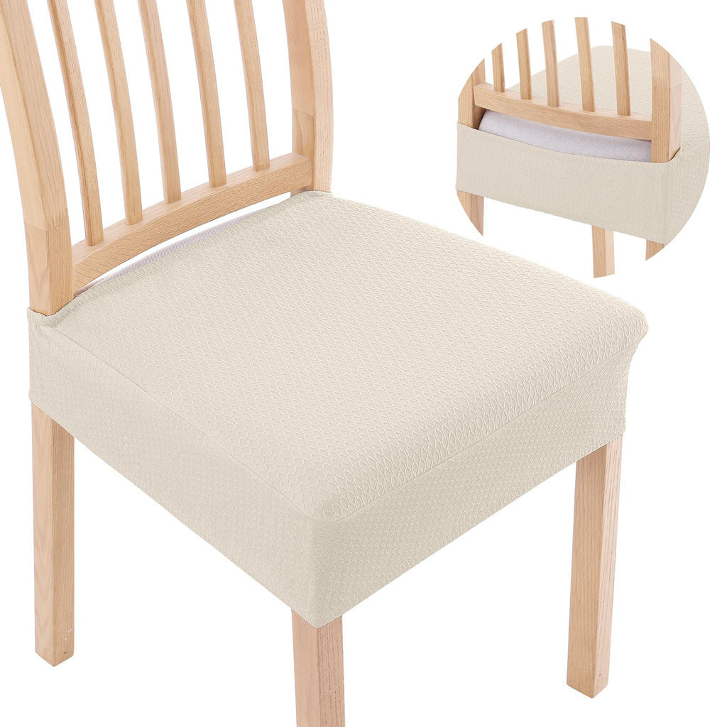 Smiry Stretch Jacquard Seat Covers For Dining Room Chairs Set Of 4, Removable Washable Chair Seat Protector Slipcovers, No Rear Covers, Beige