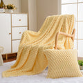 Vessia Flannel Fleece Throw Blanket(50X71Inch) With Pillow Cover(18X18Inch), 3D Jacquard Light Yellow Fuzzy Blanket For Couch,So