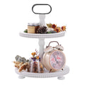 Urban Deco Wooden Decorative Tray Two Tiered Tray Decorations Round Serving Tray with Metal Handle, Wooden Cupcake Stand for Par