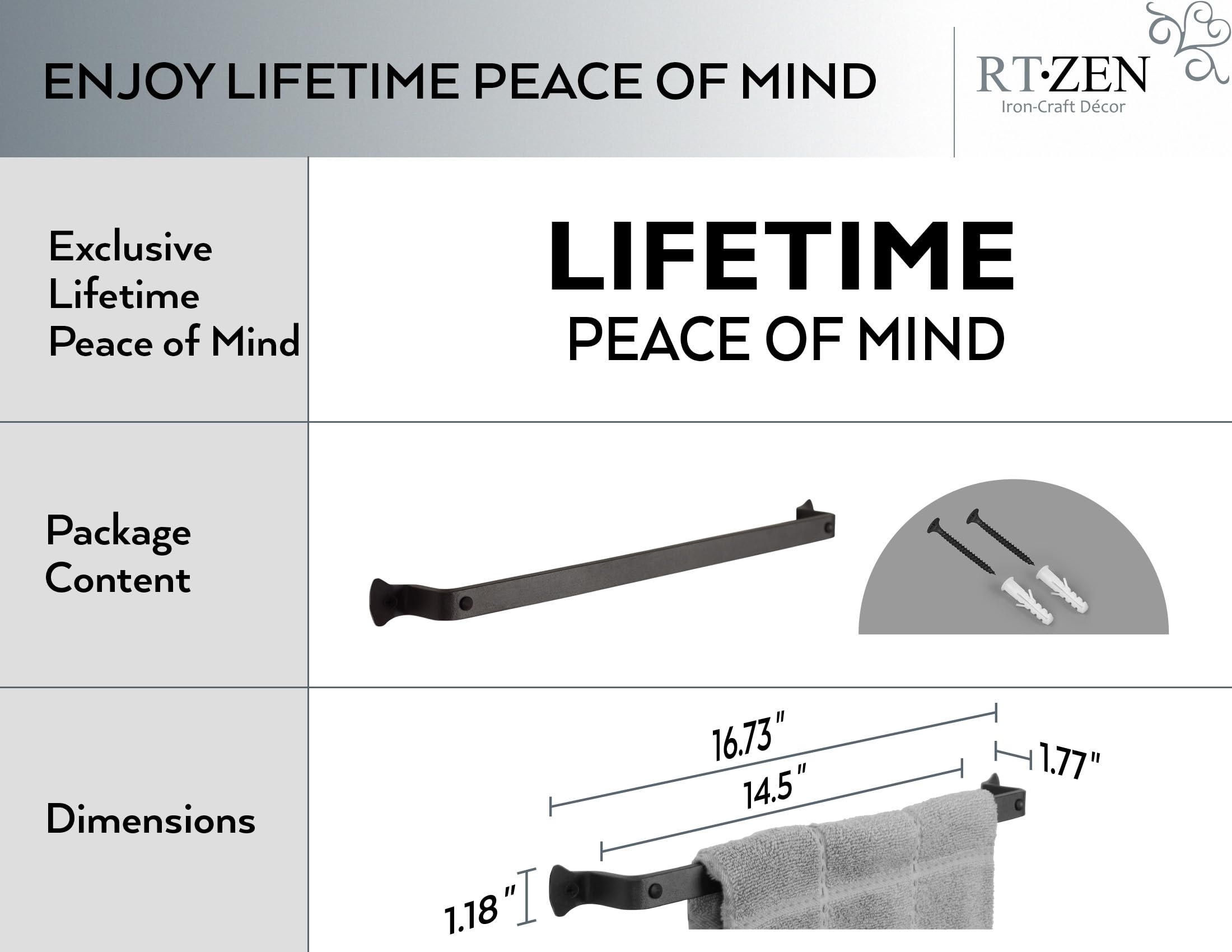 Rtzen Farmehouse Bathroom Towel Holder - Wrought Iron Matte Black Towel Bar Wall Mount Rod - Home Decor Kitchen Towel Hanger Han