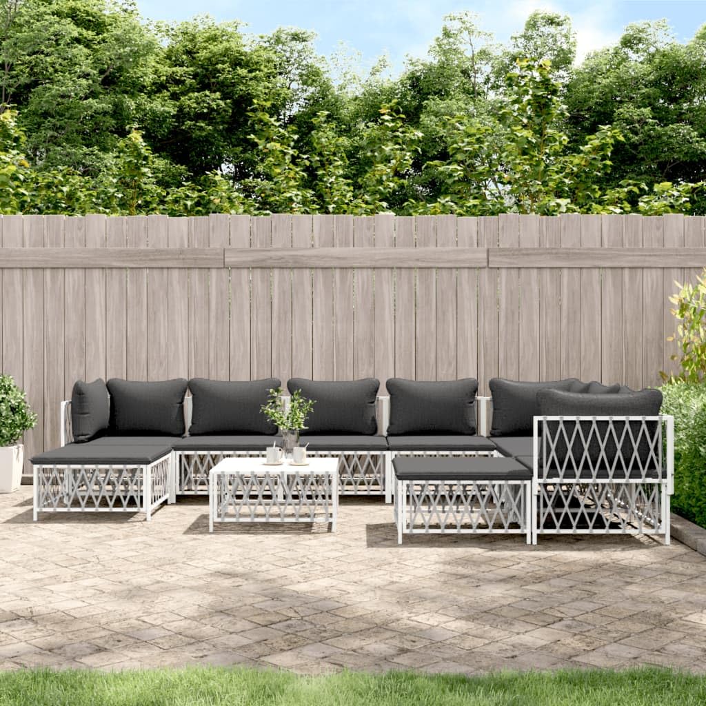 vidaXL 10 Piece Patio Lounge Set - Steel Frame, Comfortable Woven Fabric Sofas with Thick Padded Cushions, Modular Design, Easy-to-Maintain, Suit for Garden and Outdoor Use