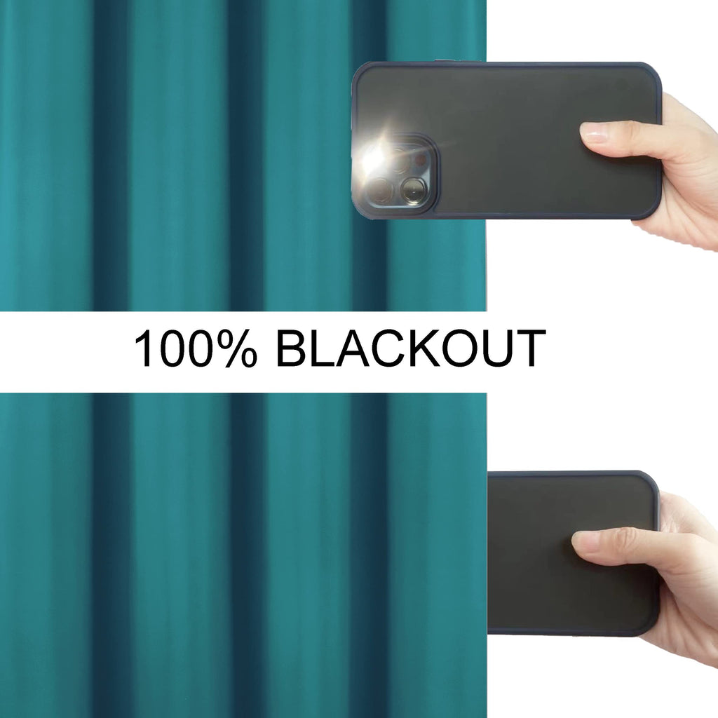 Lemomo 100% Blackout Curtains 52 X 63 Inch/Sea Teal Curtains 2 Panels With Black Lining Room Darkening Thermal Insulated Bedroom