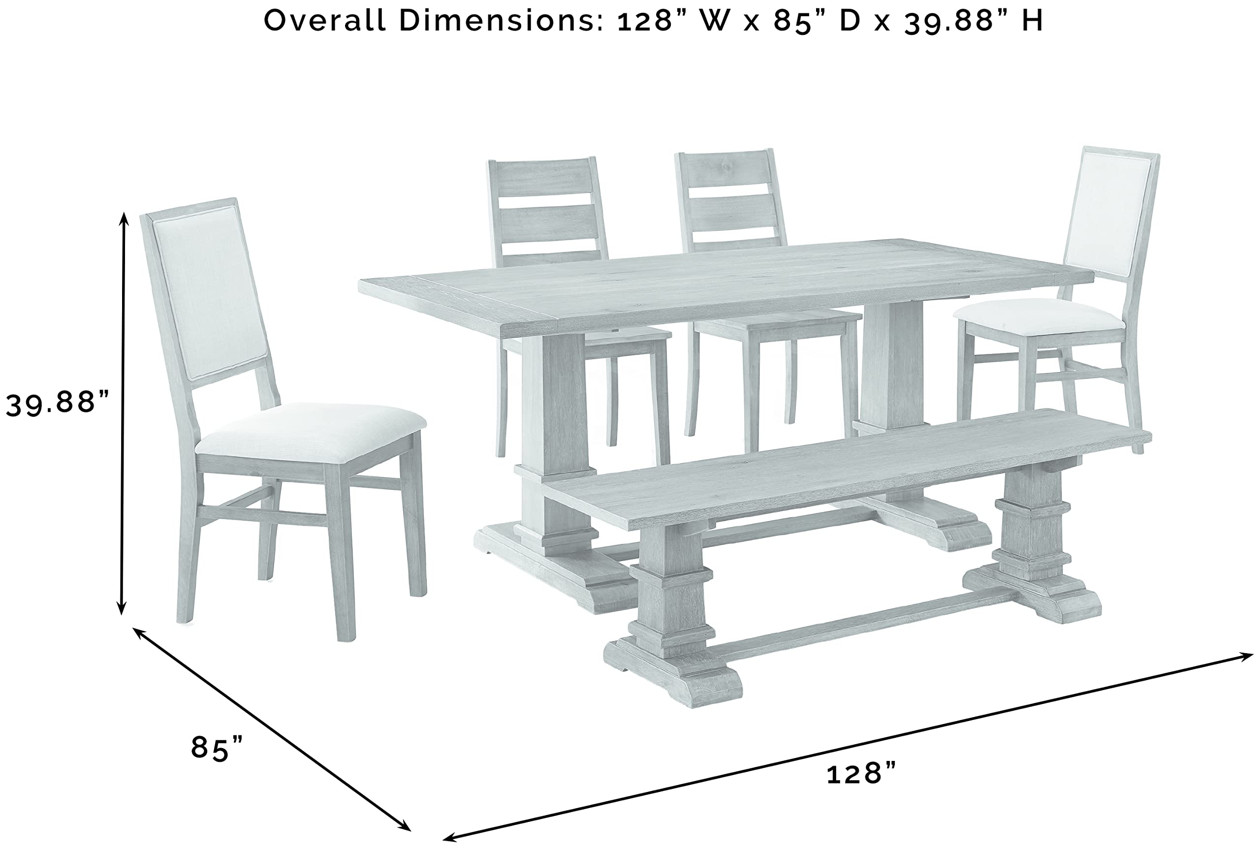 Crosley Furniture Joanna 6-Piece Modern Farmhouse Dining Table Set for 7 with a Wood Bench and 4 Chairs, Rustic Brown/Creme