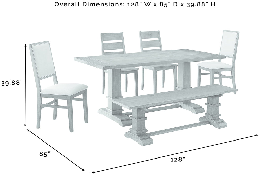Crosley Furniture Joanna 6-Piece Modern Farmhouse Dining Table Set for 7 with a Wood Bench and 4 Chairs, Rustic Brown/Creme