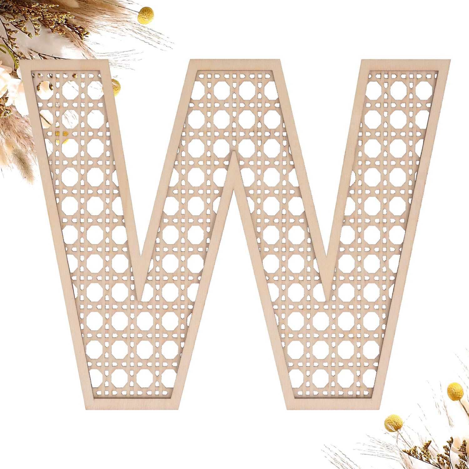 Wooden Rattan Letters 8 inch Wood Letters W for Wall Decor Crafts Boho Nursery Decor for Baby Shower Wedding Bedroom Name Signs 