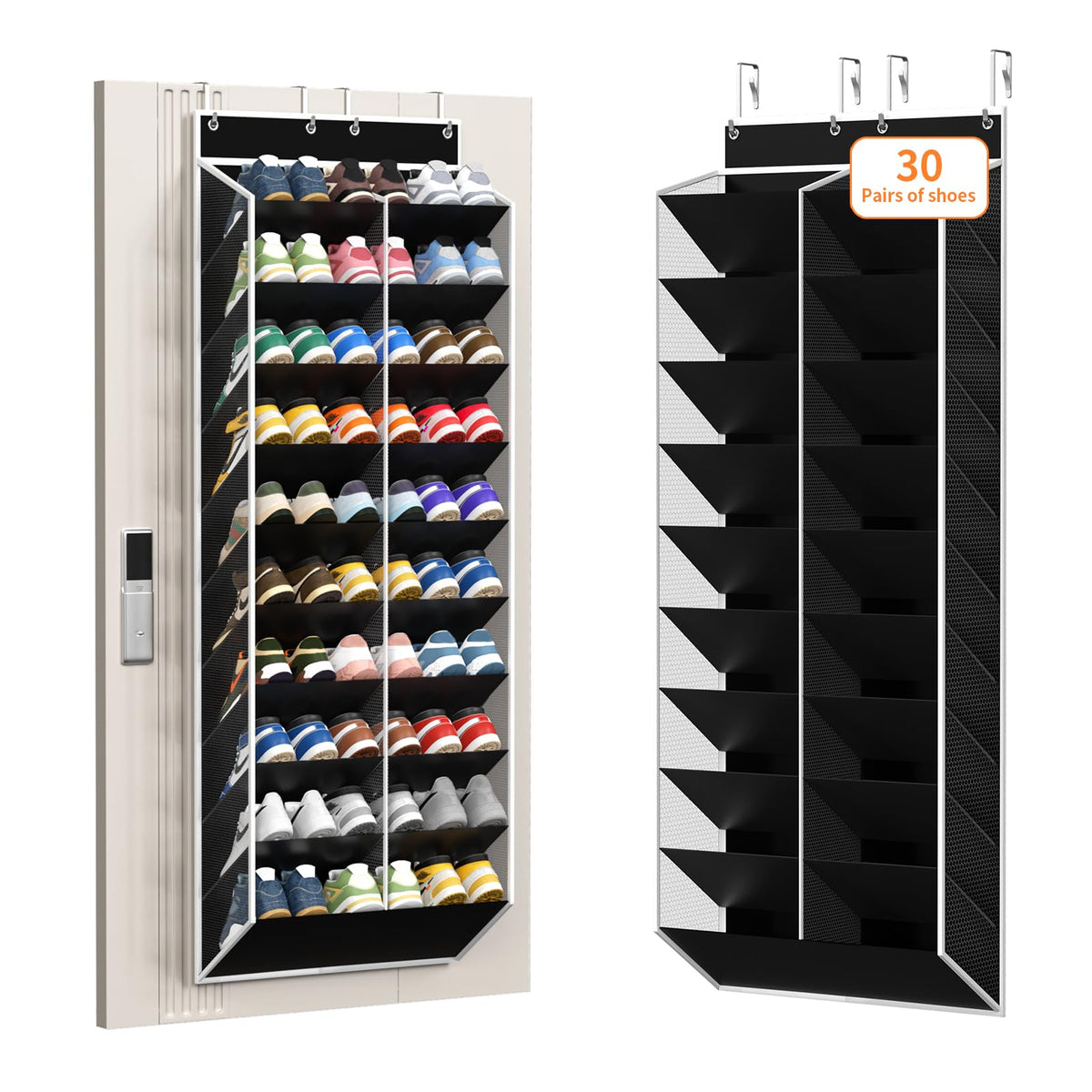KEEPJOY 2030 Pairs Over the Door Shoe Organizer, Mesh Hanging Shoe Rack for Door Storage with 20 Wide Deep Pockets,10Tier Blac