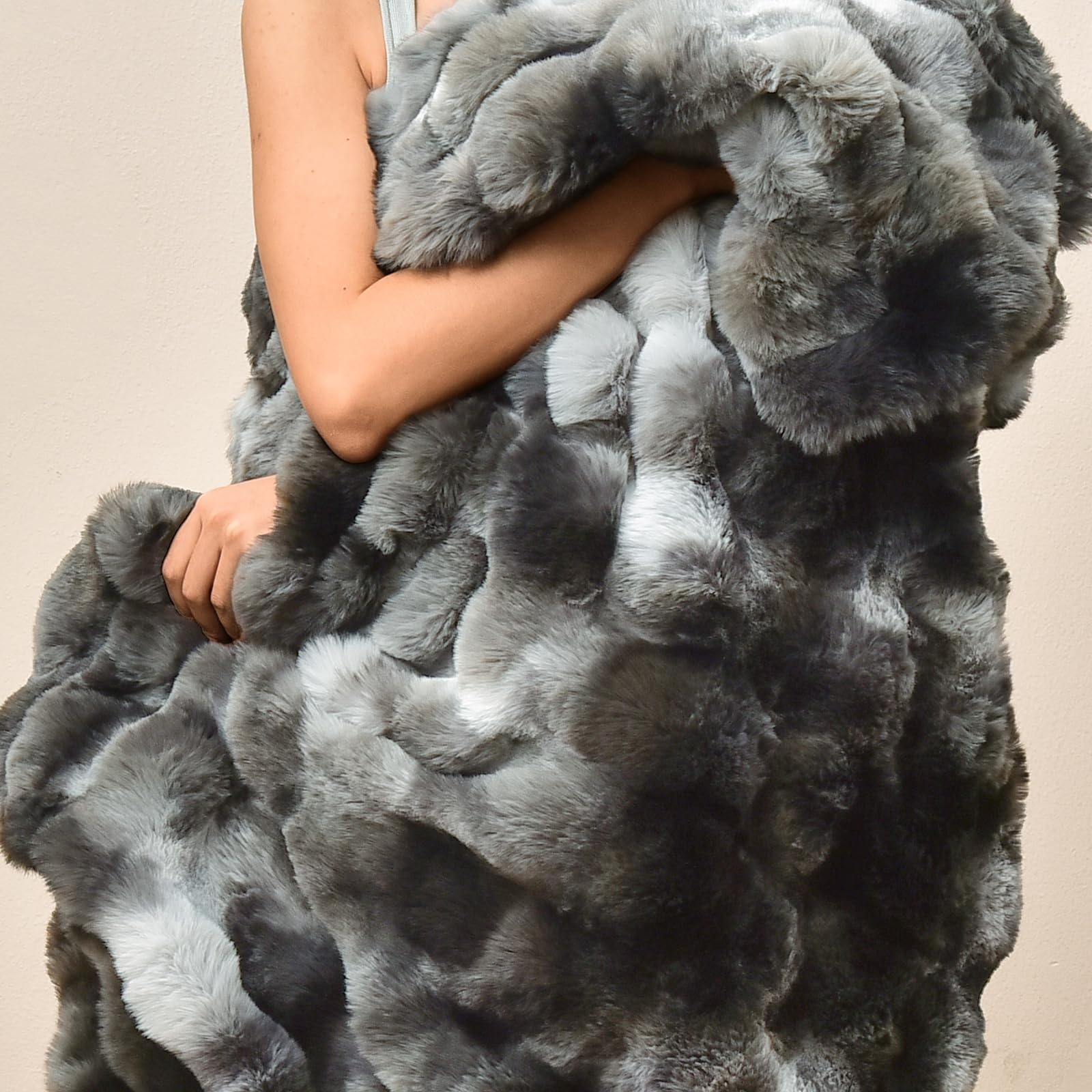 Phf Luxury Faux Rabbit Fur Throw Blanket, Ultra Soft Fluffy Plush Cozy Warm Bubble Blanket For Bed, Couch, Sofa Decorative, Thic