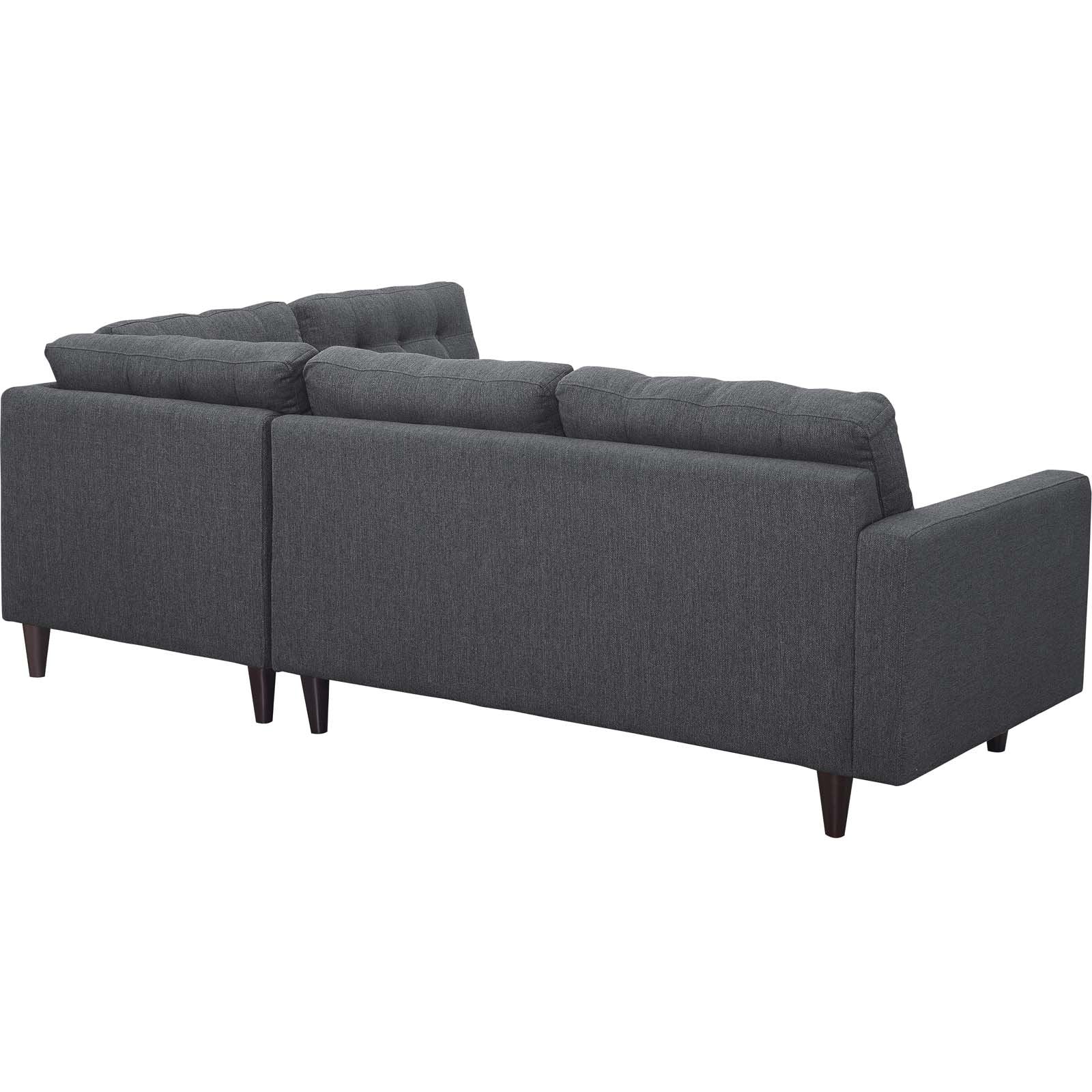 Modway Empress Mid-Century Modern Upholstered Fabric, Right Facing Bumper Sectional, Gray