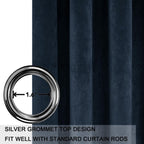 Smiletime Navy Blue 96 In Long Velvet Curtains With Grommet, Thermal Insulated Super Soft Privacy Noise Reducing Light Blocking