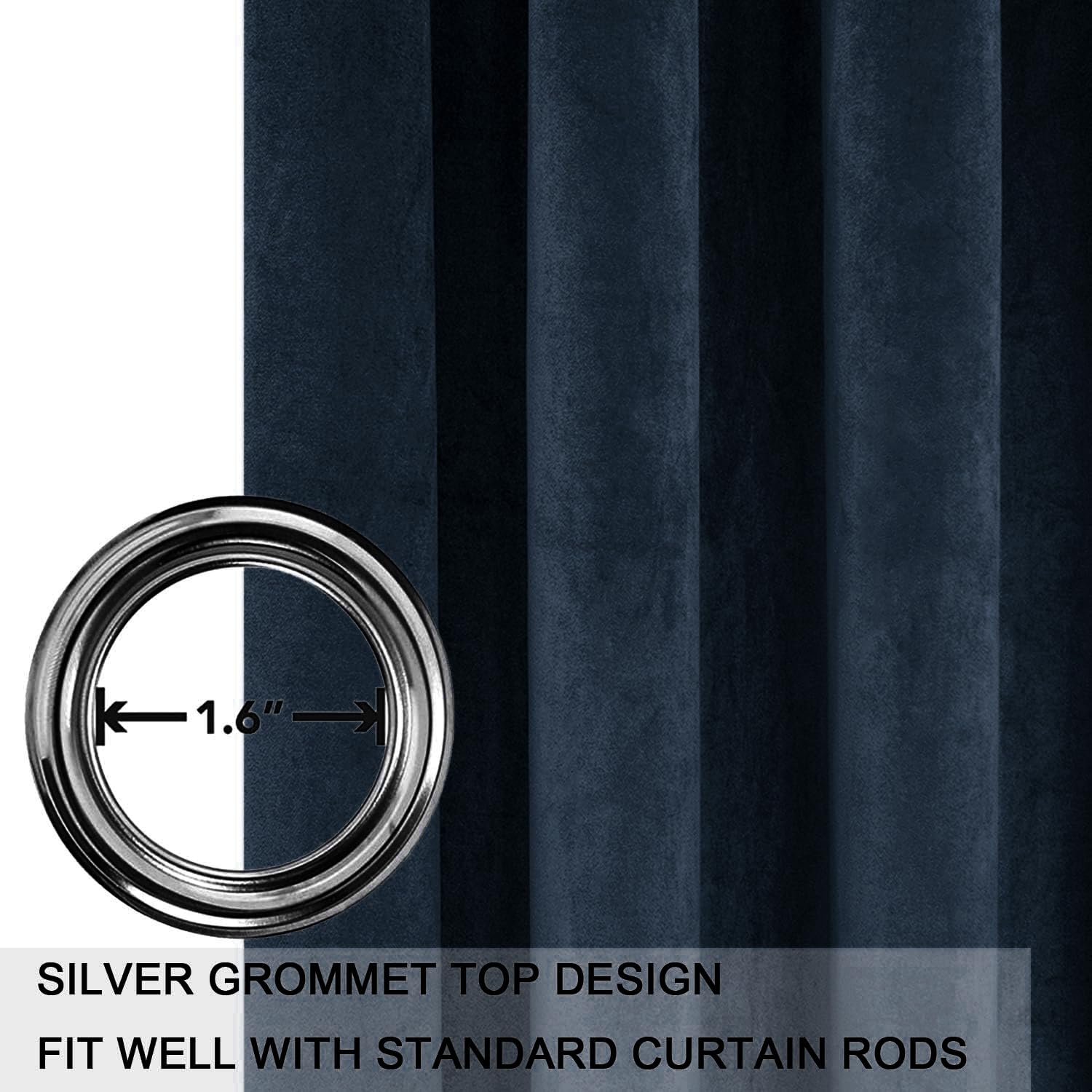 Smiletime Navy Blue 96 In Long Velvet Curtains With Grommet, Thermal Insulated Super Soft Privacy Noise Reducing Light Blocking