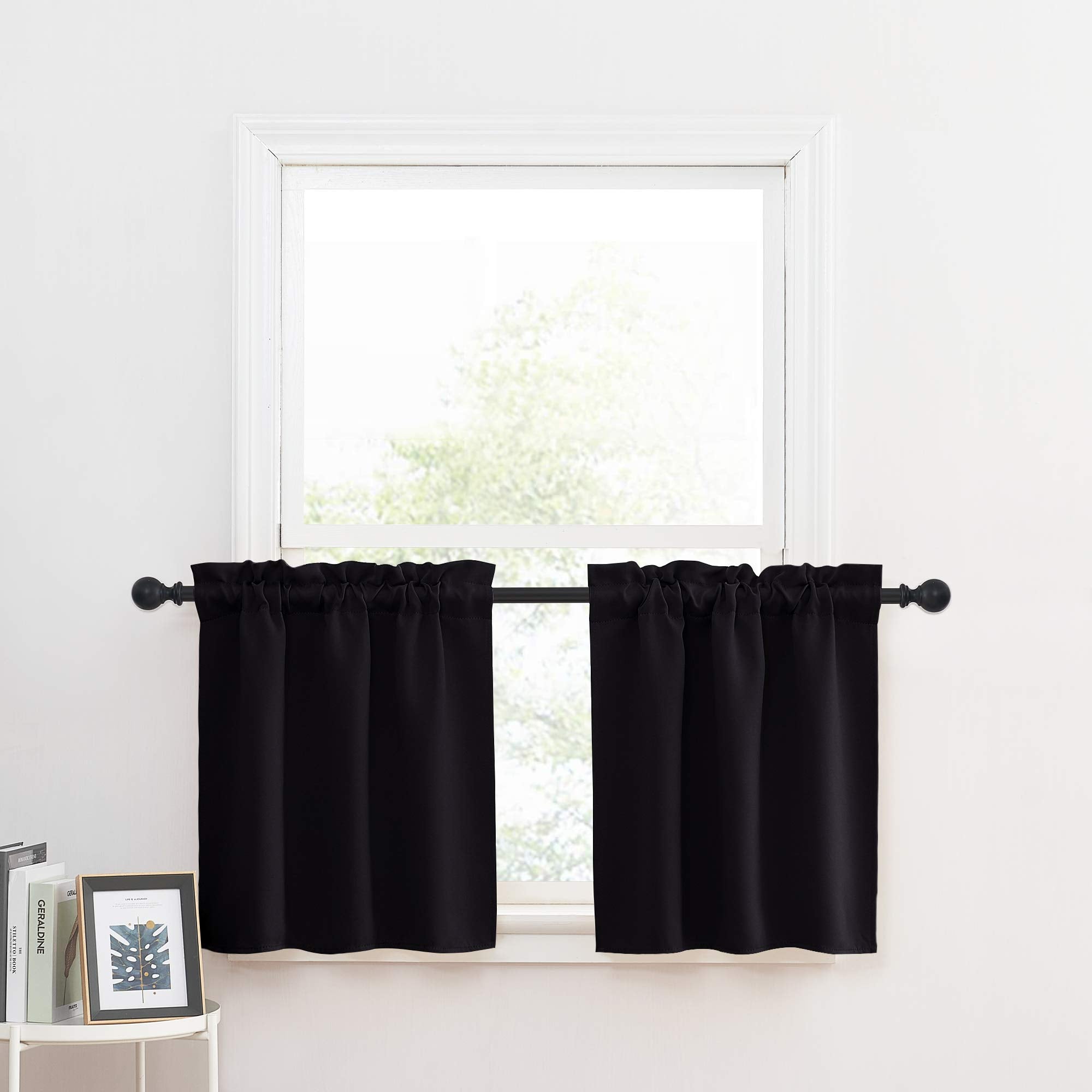 Nicetown Black Small Window Curtians For Rv Camper, Thermal Insulated Adjustable Length Blackout Curtain Tiers Window Treatment