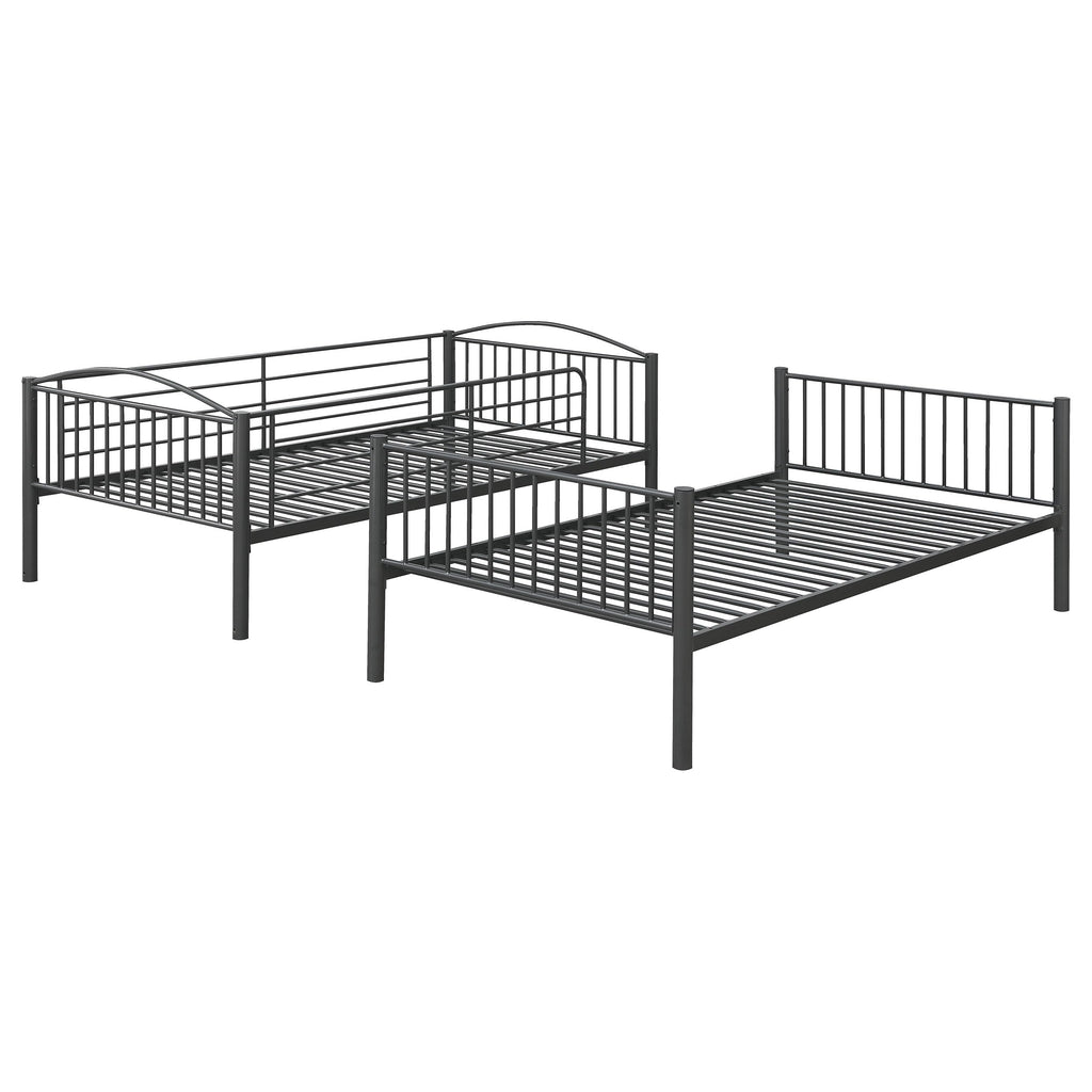 Coaster Home Furnishings Anson Contemporary Metal Twin Over Twin Size Bunk Bed Frame with Ladder and Guardrails Fully Slatted Mattress Ready Foundation Gunmetal 400739T