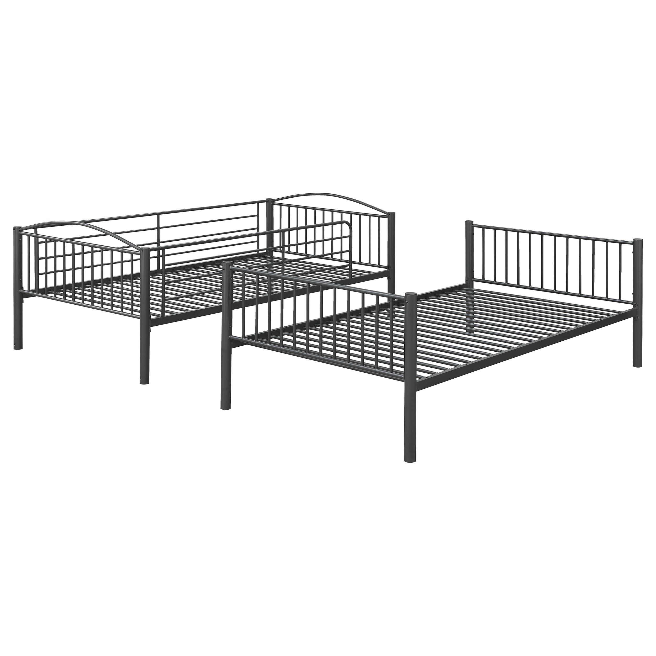 Coaster Home Furnishings Anson Contemporary Metal Twin Over Twin Size Bunk Bed Frame with Ladder and Guardrails Fully Slatted Mattress Ready Foundation Gunmetal 400739T