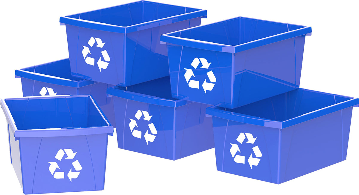 Storex 4 Gallon (15Litre) Recycle Bin, 16.75 x 11.87 x 8.25Inch, Blue, Case of 6 (STX61505U06C)