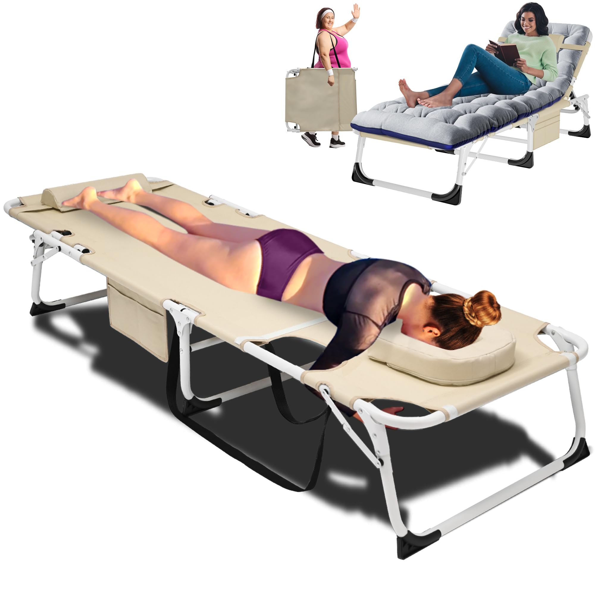 ABORON Patio Lounge Chair, 4in1 Folding Heavy Duty 500LB Loading Chaise Chair, Adjustable Portable Chair for Home Garden Beach O