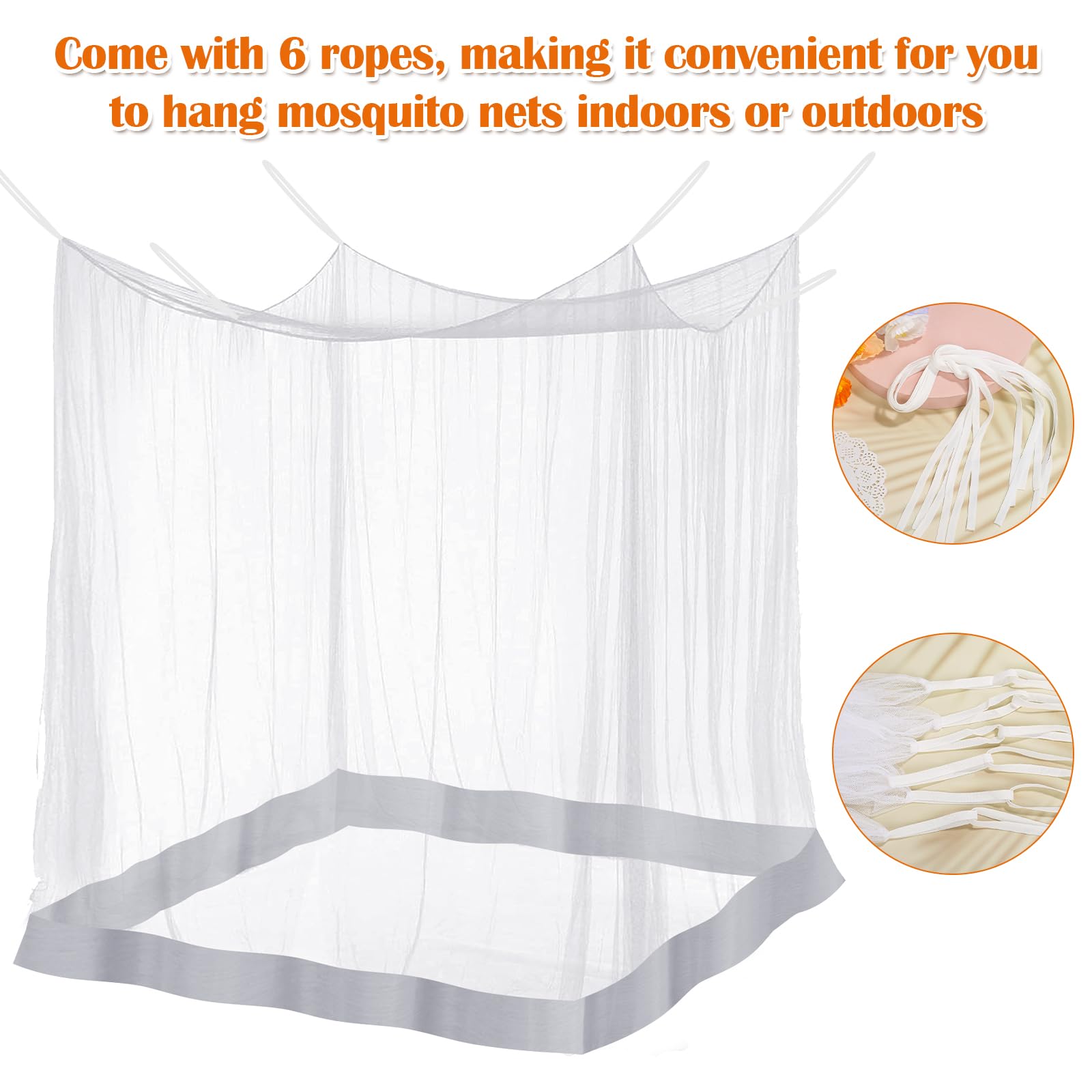 Sublaga Mosquito Net For Bed, Large White Bed Canopy For Girls, Hanging Bed Net, Ideal For Bedroom Decorative, Travel With Stora