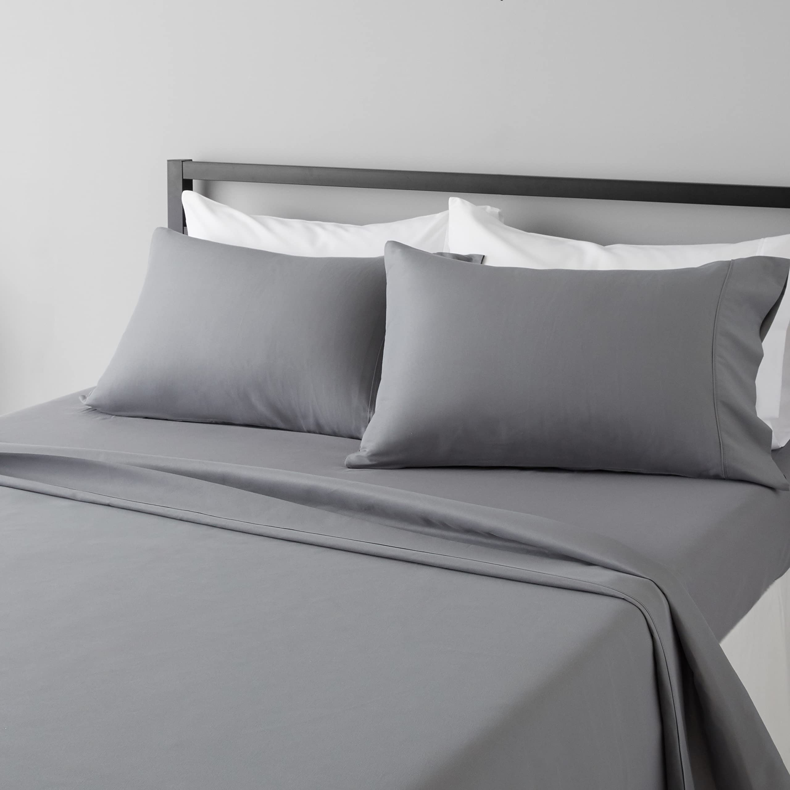 Amazon Basics Lightweight Super Soft Easy Care Microfiber 4-Piece Bed Sheet Set with 14-Inch Deep Pockets, Full, Dark Gray, Soli