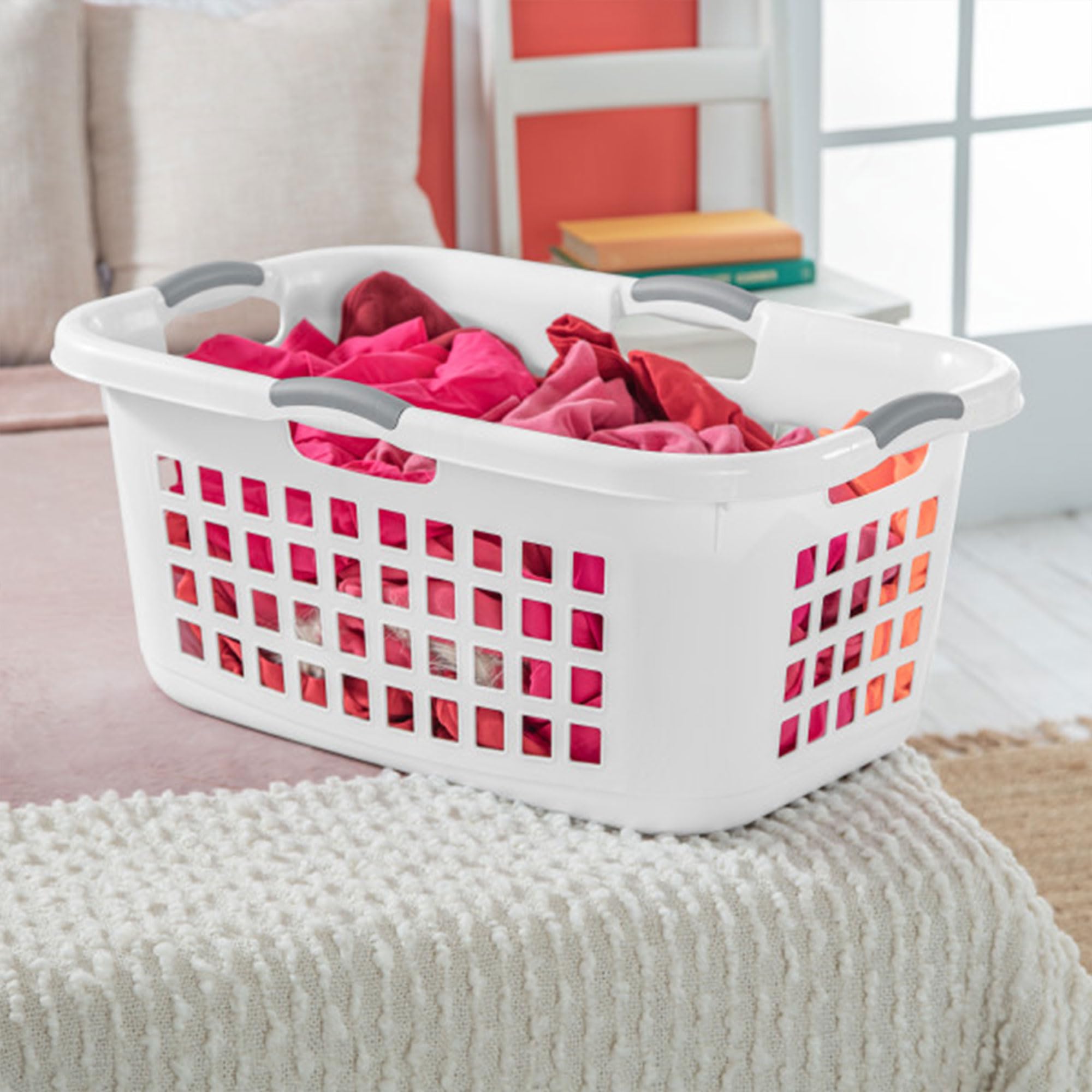 Sterilite 2 Bushel Ultra Laundry Basket, Large, Plastic With Comfort Handles To Easily Carry Clothes To And From The Laundry Roo
