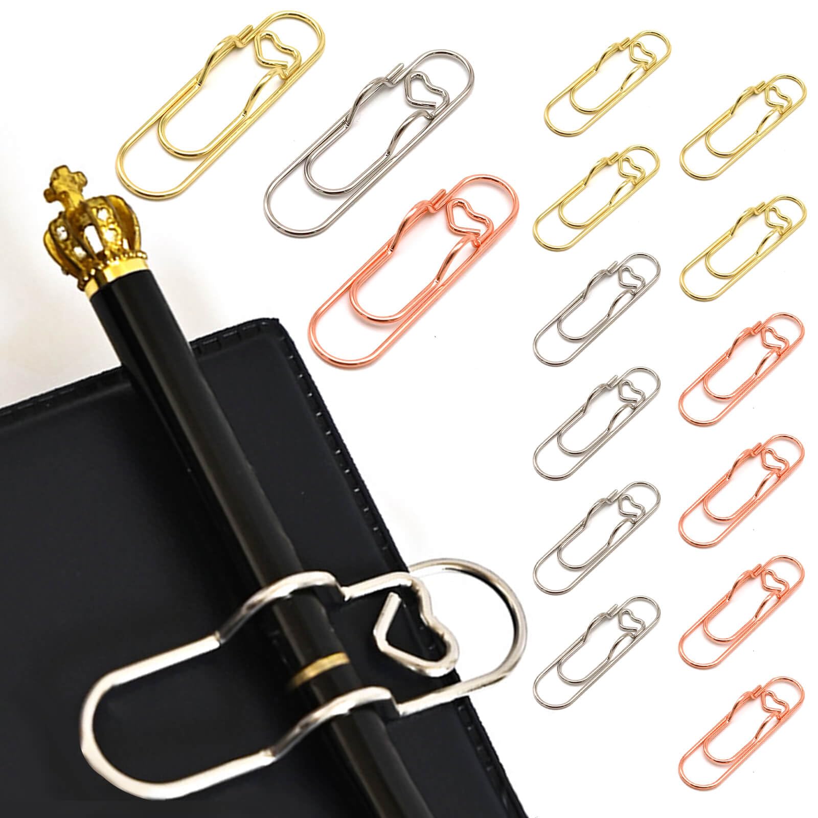 Zrwcvxy15 Pcs Multifunctional Pen Clips Paperclip Pen Holders For Notebooks And Papers,Large Size Office School Supplies(Gold/Si