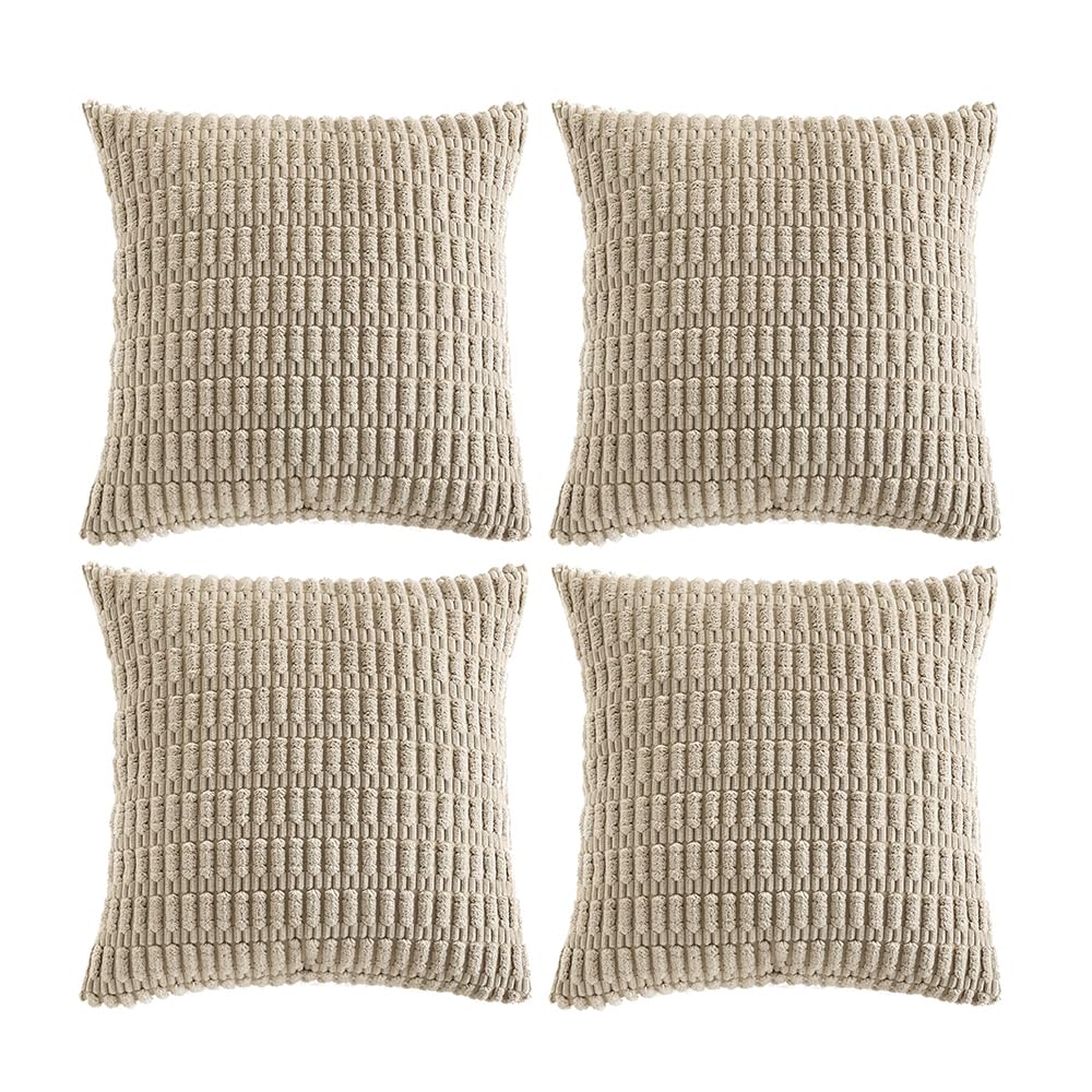 Fancy Homi 4 Packs Taupe Decorative Throw Pillow Covers 18X18 Inch For Living Room Couch Bed, Rustic Modern Farmhouse Boho Home