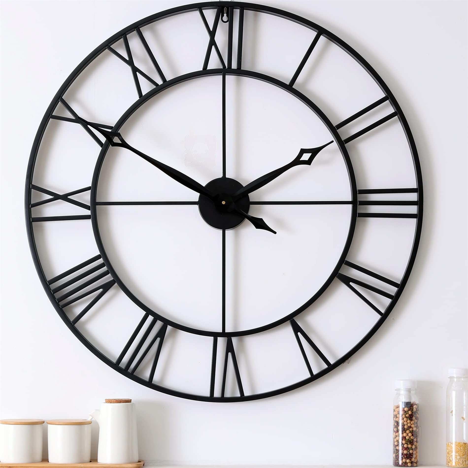 CLXEAST 30 Inch Large Wall Clock Modern, Oversized Roman Numeral Decorative Metal Wall Clock, Big Black Wall Clocks for Living R