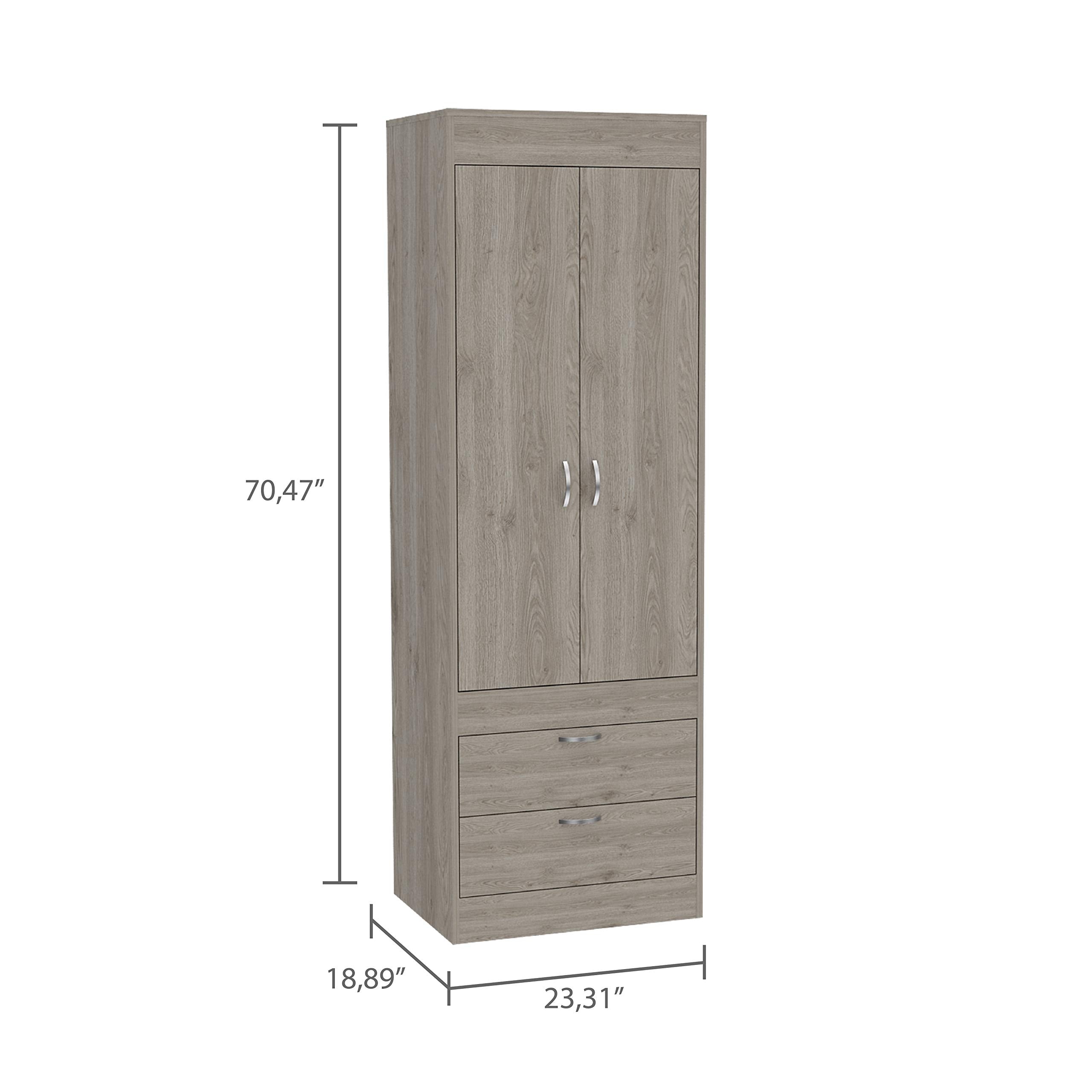 Portugal 2 Doors Armoire 70.4&quot; H with Two Drawers, Cabinet-Light Grey
