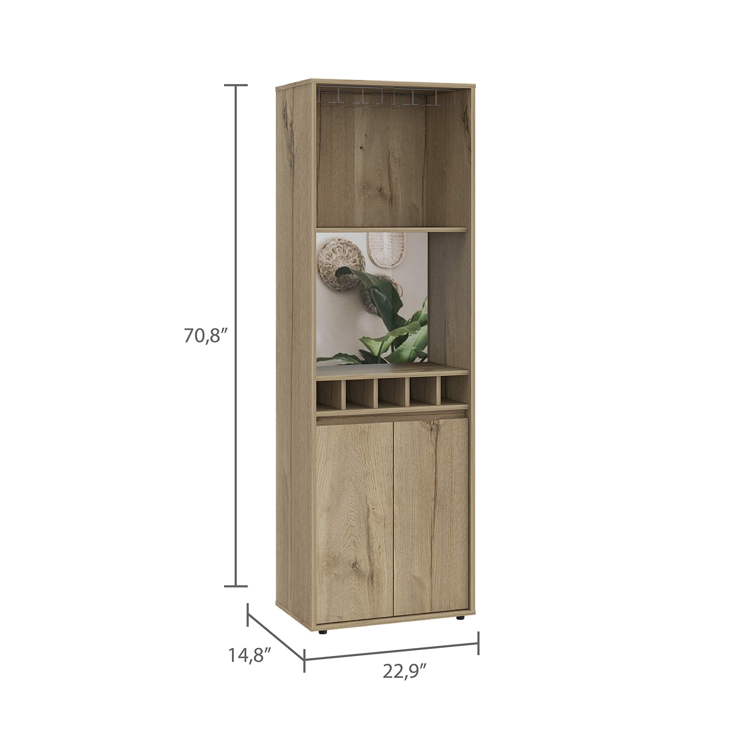 Dallas Bar Double Door Cabinet, 5 Built-in Wine Rack, 2 Shelves, 2 Interior Shelves, Light Oak