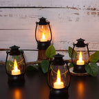 Reperla 12Pcs Mini Lantern With Flickering Led Candle, Black 6' Hanging Candle Lantern, Table Centerpiece, Vintage Lantern Deco