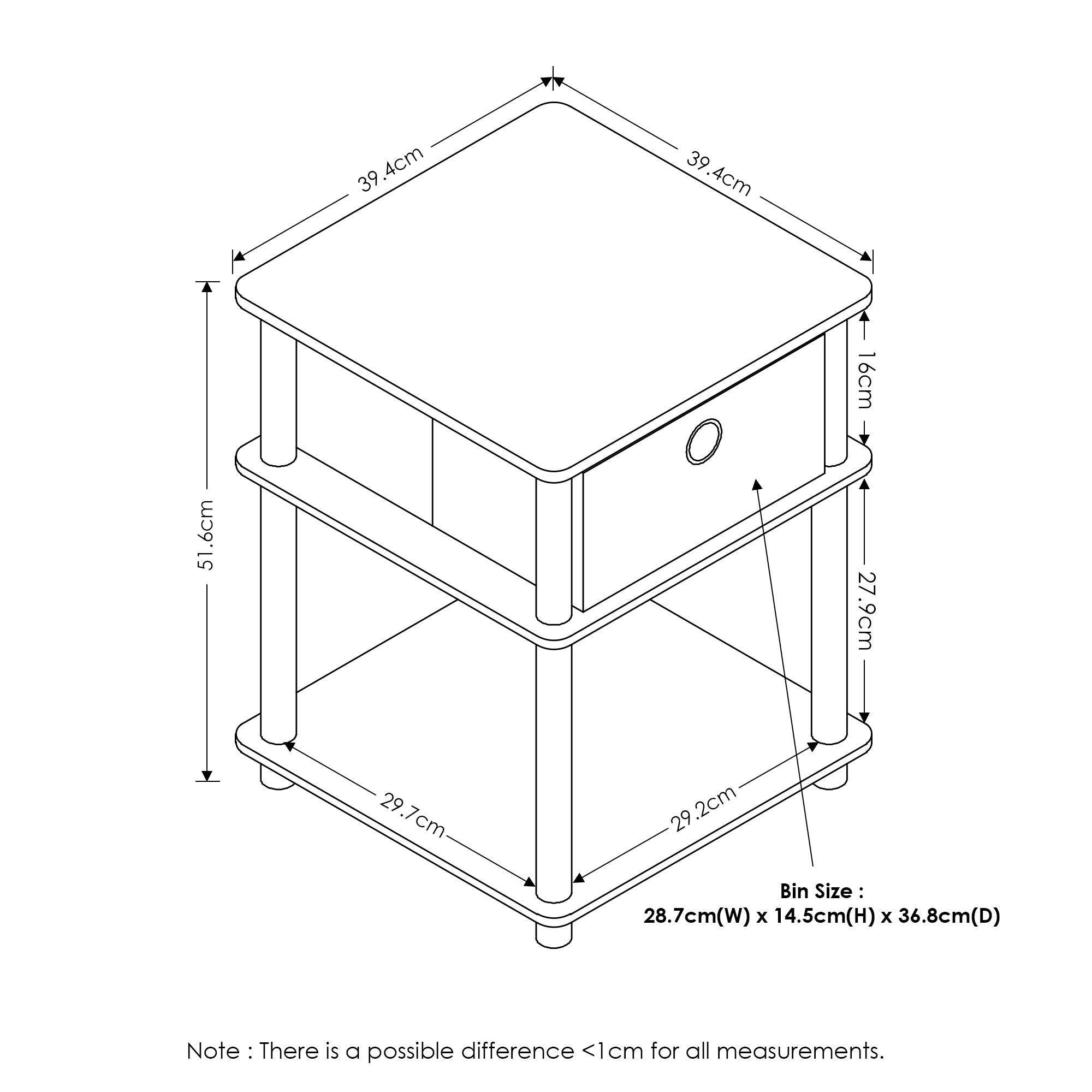 Furinno Turn-N-Tube 3-Tier End Table, French Oak Grey/Black/Black,18063GYW/BK/BK