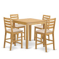 East West Furniture PBCF5-OAK-C 5 Piece Kitchen Counter Height Dining Table Set Includes a Square Pub Table and 4 Linen Fabric Upholstered Chairs, 36x36 Inch, Oak