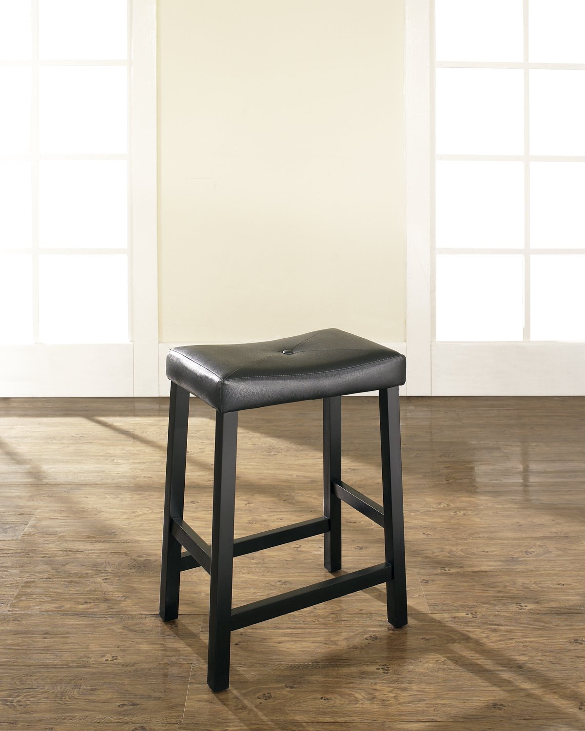 Crosley Furniture 5-Piece Bar Table With 4 Upholstered Saddle Counter Height Bar Stools, Black