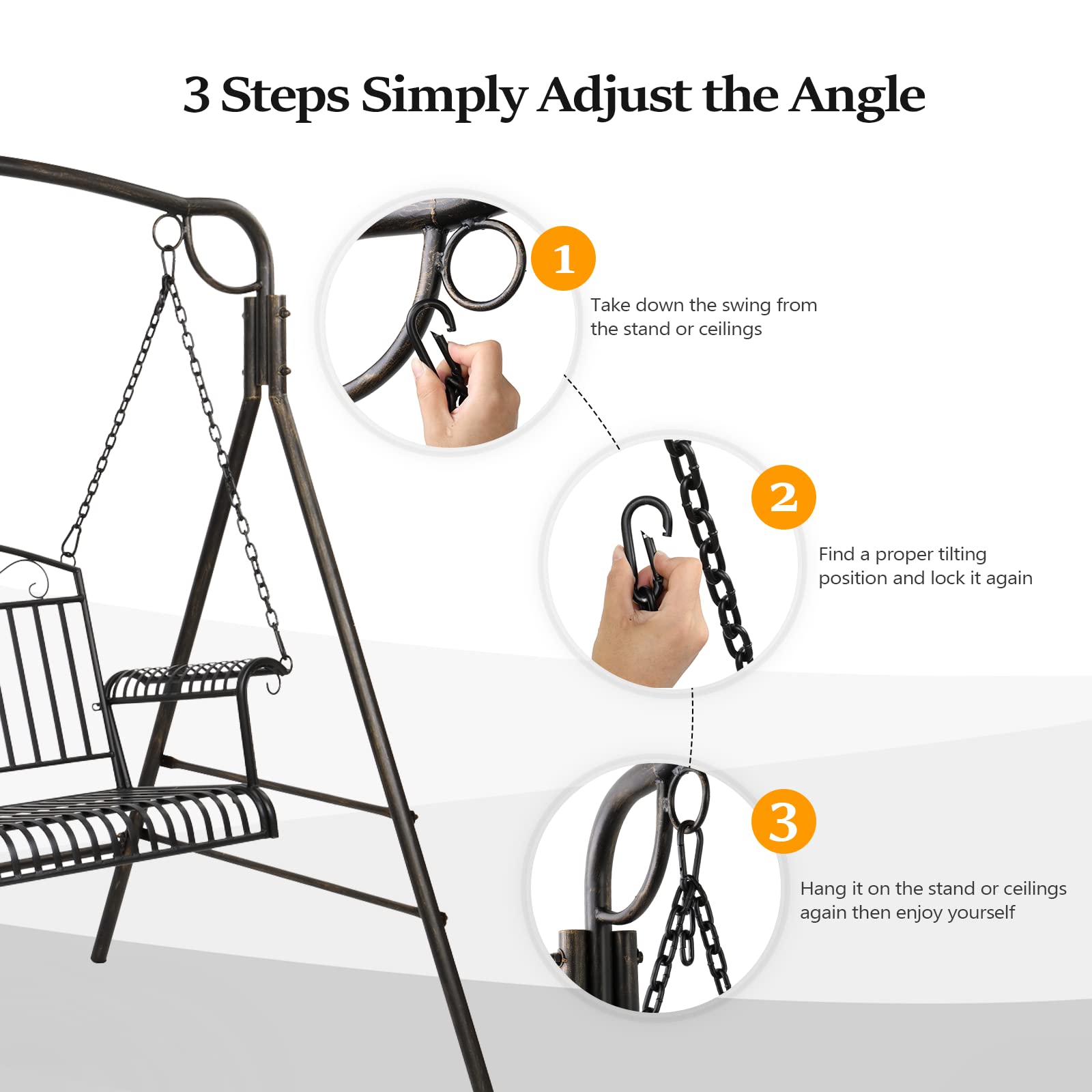 Vingli Upgraded Metal Patio Porch Swing, 660 Lbs Weight Capacity Steel Porch Swing Chair For Outdoors, Heavy Duty Swing Chair Bench For Gardens & Yards (Pattern 6)