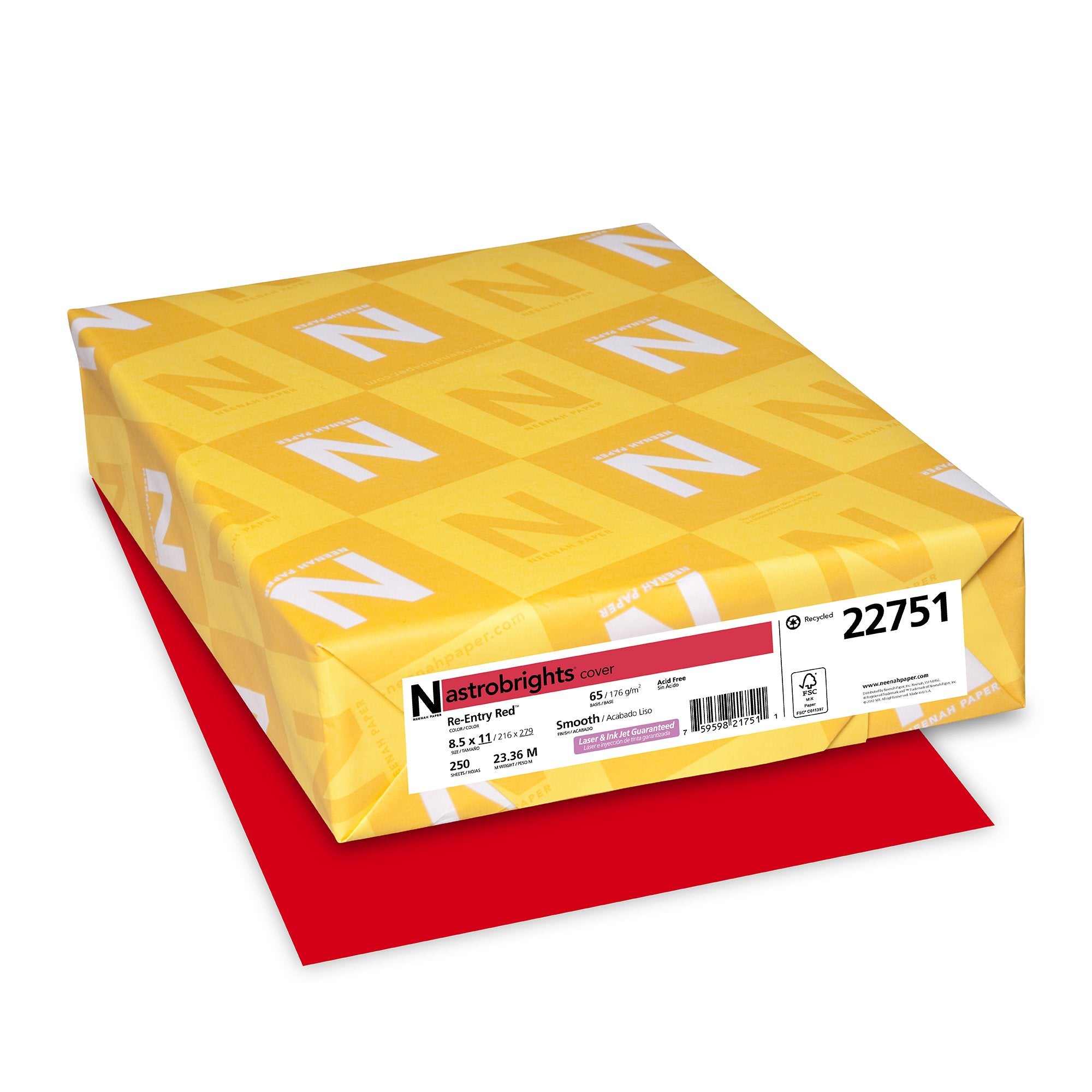 Astrobrights Colored Cardstock, 8.5'X11', 65 Lb /176 Gsm, Re-Entry Red, 250 Sheets (22751)