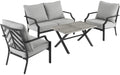 Crosley Furniture Otto 4-Piece Chevron Outdoor Loveseat Patio Furniture Set, Conversation Sets for Porch, Matte Black with Gray Cushions